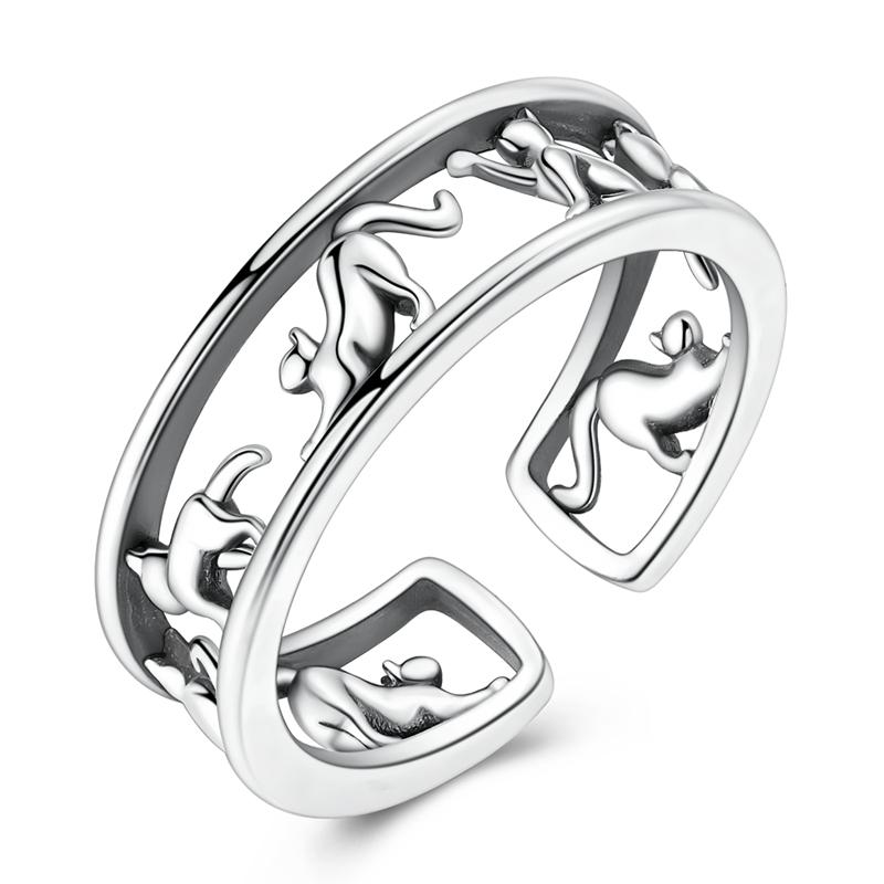 Original 925 Sterling Silver Hummingbird Butterfly Dragon Firefly Cat Dog Open Rings For Women Party Animals Series Jewelry Gift