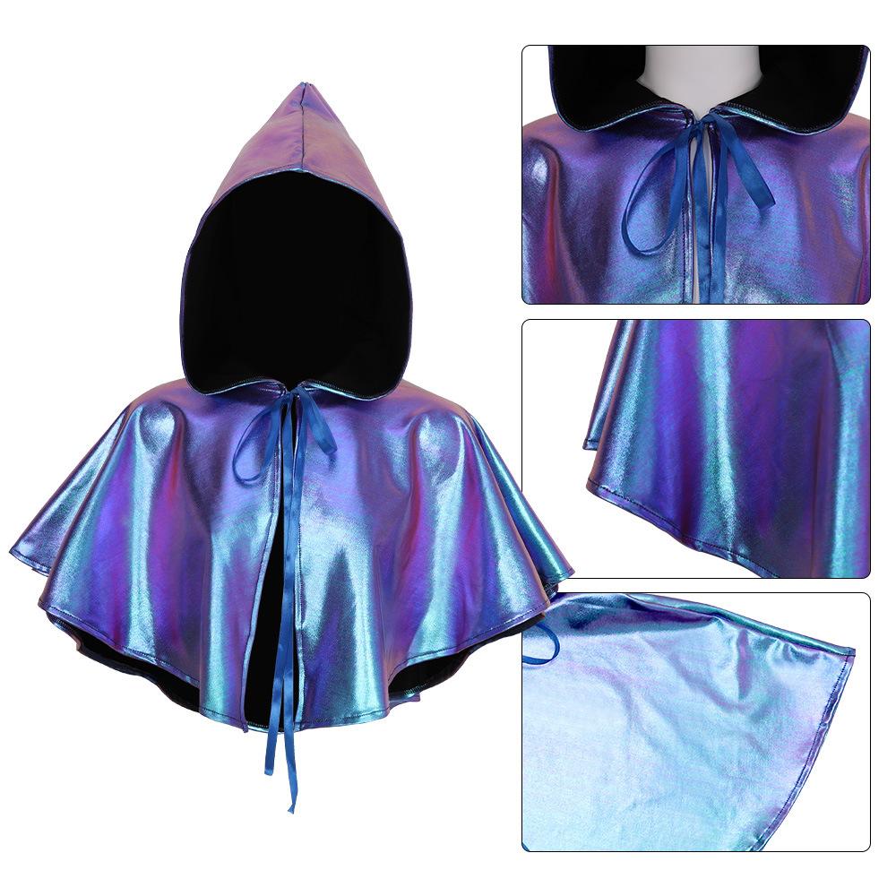 Halloween Hooded Cape Laser Blue Vampire Cosplay Sunscreen Suit Glossy Shawl Dopamine Show