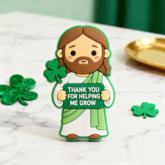 4 Pcs St. Patrick's Day Little Jesus Figurines Thank You for Helping Me Grow Tiny Jesus Figures Religious Gifts for Desktop Mantel Shelf Home Decor