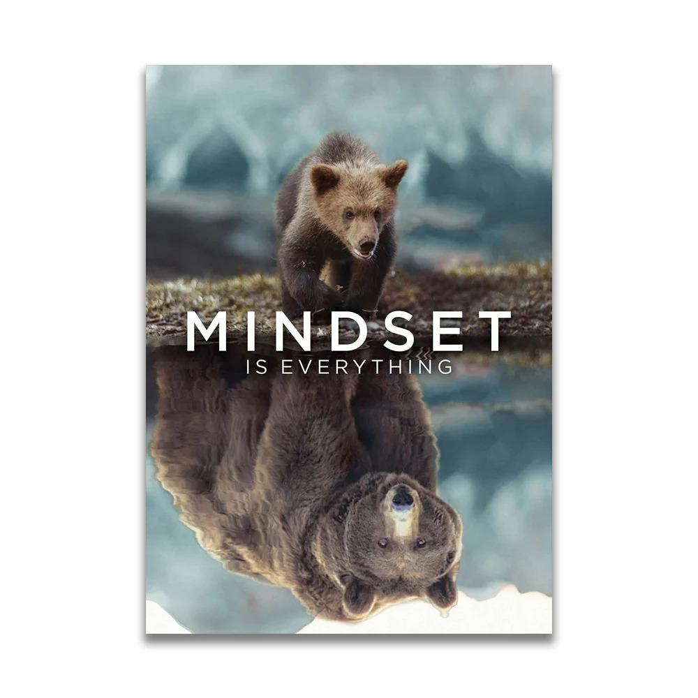 1pc frameless Canvas MINDSET IS EVERYTHING Motivational Poster Lion Tiger Wolf Animal Wall Art Canvas Print fo