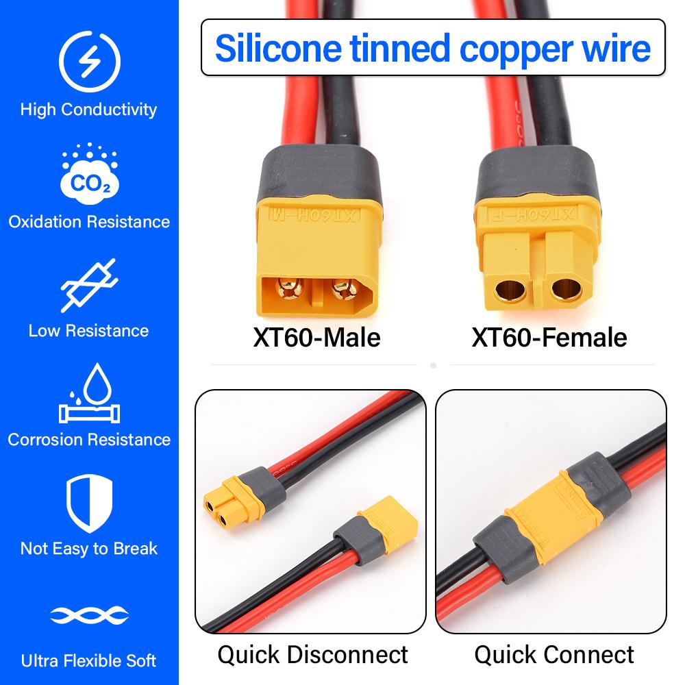 12AWG XT60 Samec Turn samice Domácí Energie akumulační baterie Solární panel Dobíjecí baterie Kabel konektoru 6M Vhodné pro RV auta