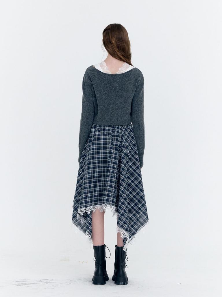 FABRICSEOUL Lace Check Waist Band Skirt