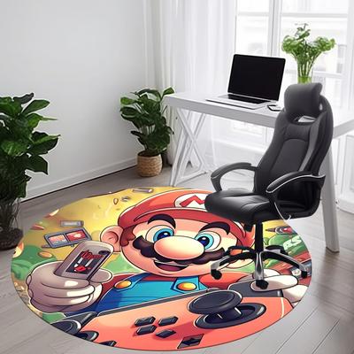 1pc Mario Gamer Office Round Area Rug, Indoor Mat Suitable For Office, Under Office Chairs Bedroom Living Room Home Decor, Room Deco