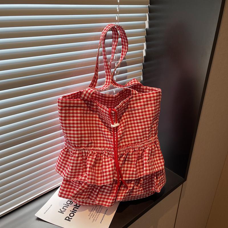 

Модная и популярная клетчатая простая сумка-тоут для поездок на работу, нишевый дизайн, сумка под мышкой в иностранном стиле, большая вместительная сумка на плечо бордовый