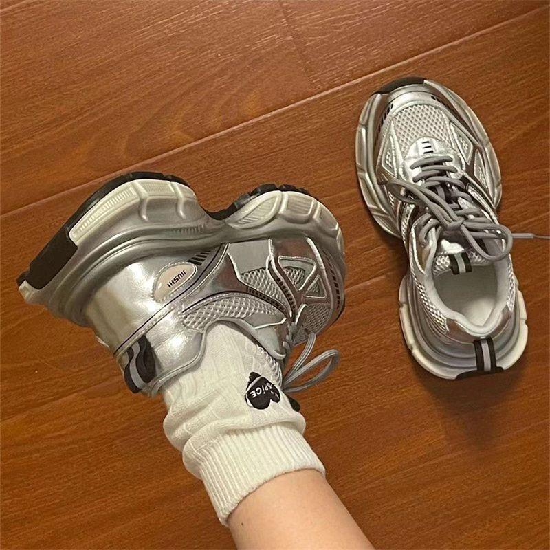 Daddy shoes women's new summer versatile feet small silver platform super soft fashion trend sneakers