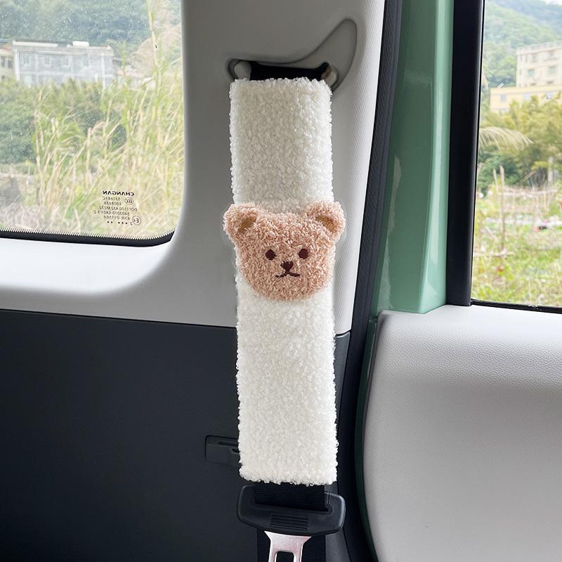 1pc Cute Cartoon Little Bear Car Seatbelt Cover Seat Belt Harness Cushion Auto Shoulder Strap Protector Pad for Children/ Kids
