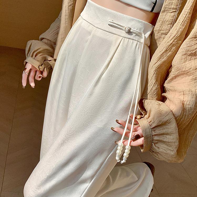 Жаккардовые широкие брюки из ледяного шелка — фото 7