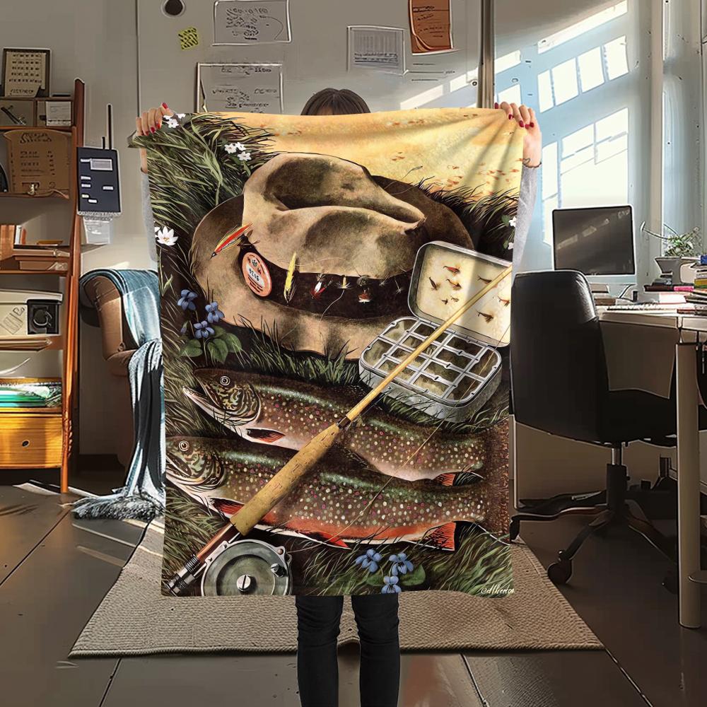 1Pc American Bass Fishing Print Flannel Blanket, High quality Comfortable for All Seasons, Home Decor, Warmth and Comfort, Perfect for Christmas Gifts