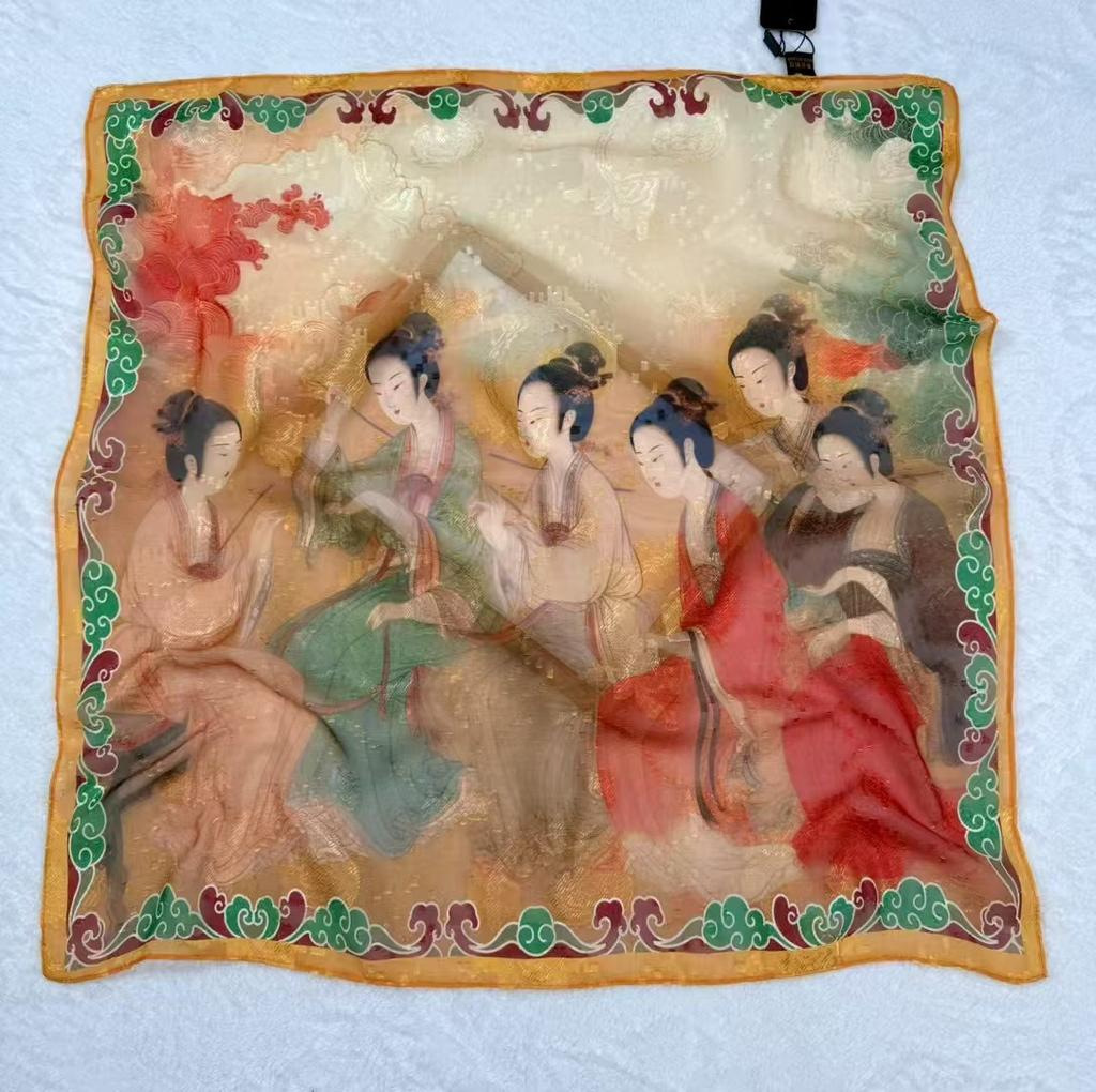 Einseitiger Blumenschnitt 70 * 70 Duftgarn Kleiner quadratischer Schal Eleganter chinesischer Stil Seidenschal Schal Geschenk Nationalstil Druck