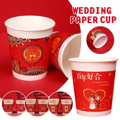 50 Pcs Disposable Wedding Cups Thicken Chinese Red Cups For Wedding Party Banquet Decor Supplies Chinese Style Drinking Tea Cup