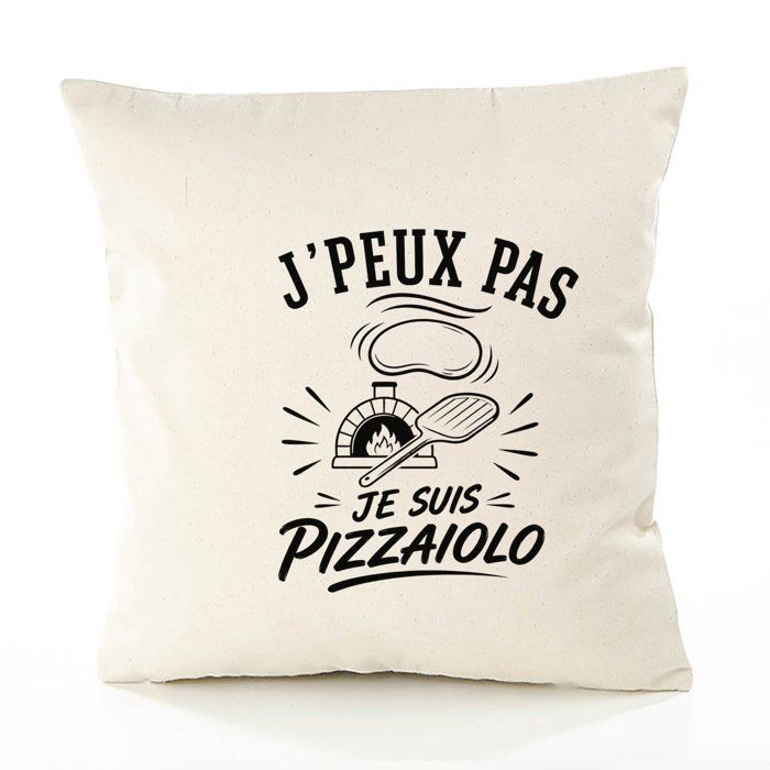 Housse de Coussin J’peux pas je suis Pizzaiolo J'peux pas minimaliste | Coton Canvas Fairtrade 305 g/m² Zip Invisible Taille 50×50