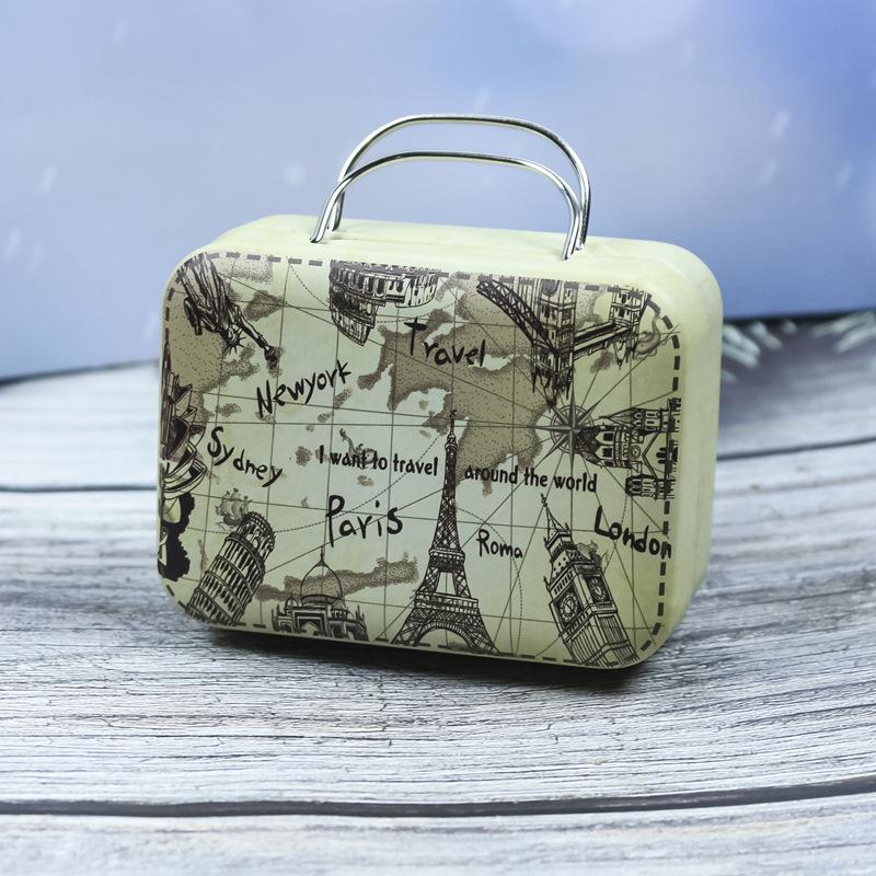 

1 шт. Мини-чемодан, коробки для конфет, маленькая жестяная подарочная коробка, прямоугольный контейнер для хранения монет с откидными крышками для путешествий, вечеринок, ср.