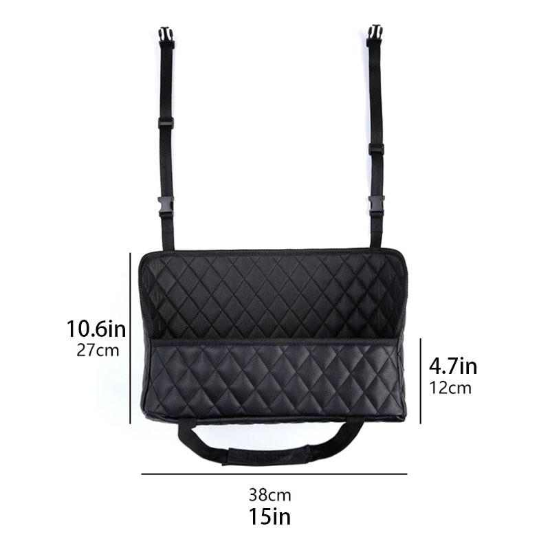 Leather Car Seat Organizer with Multi-Pocket Storage Net Hanging Car Storage Bag for Organizing Travel Essentials