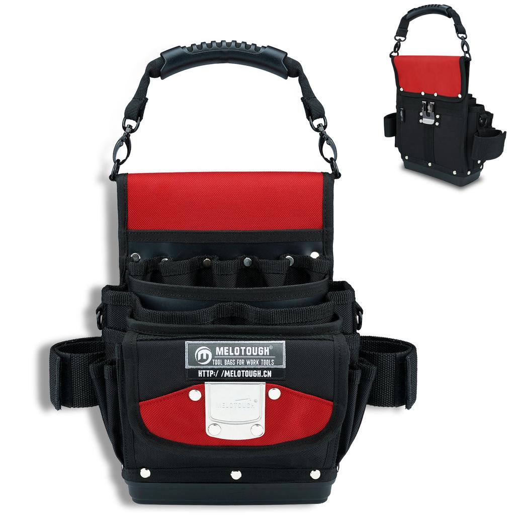 Hard Bottom Tool Pouch with Belt Clip, Open Top Electrician Tool Bag for HVAC Technician Carpenter Plumber Maintenance Service