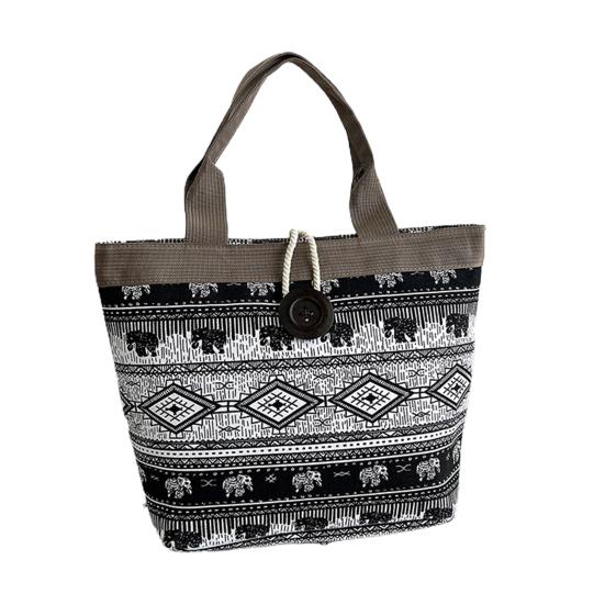 Canvas Bag Ethnic Style Pattern for Women Shoulder Bag Retro Casual Tote Handbag Splicing Knitting Accessory