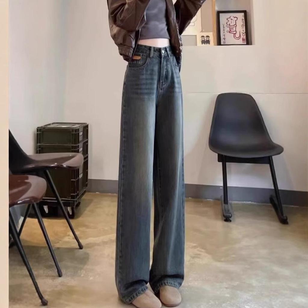 Women's High-Waisted Retro Wide-Leg Jeans - Autumn/Winter 2024 Collection, Loose Fit, Straight-Leg Design