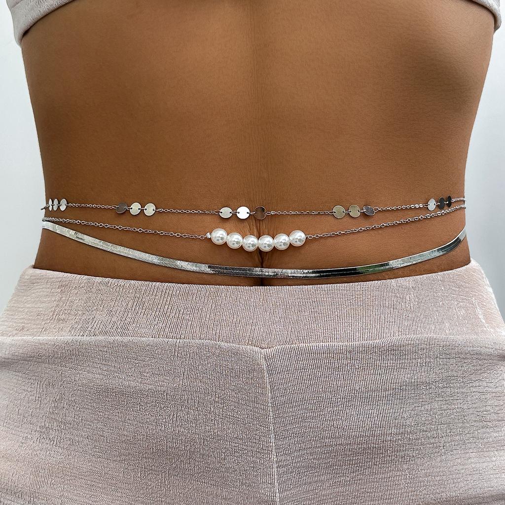 Accessories Fashion Metal Wind Snake Bone Chain Waist Chain Waist Chain Sexy Imitation Pearl Body Chain