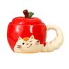 Kreslený Roztomilý Hrnek Jablko s Víčkem Kreativní Kočičí Ucho Keramický Hrnek na Vodu Kancelářský Hrnek na Kávu Suvenýr