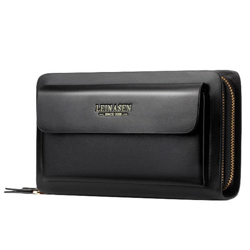 WEIXIER Men Wallets with Coin Pocket Zipper Double Zipper Male Wallet Long Large Men Purse Coin Clutch Bag Black Business