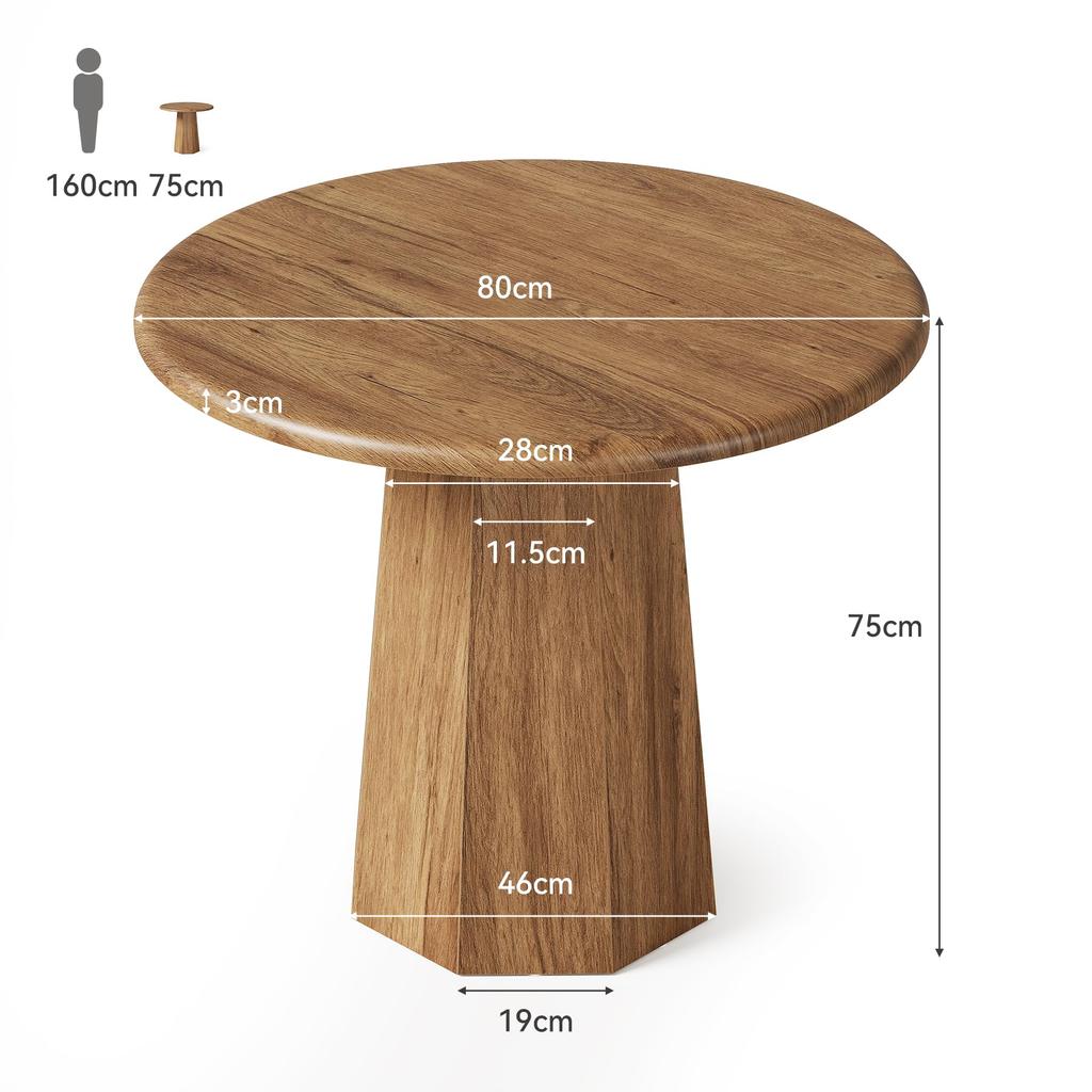 Tribesigns Small Round Dining Table for 2-4 People, 80 Cm Kitchen Table with Octagonal Base for Dining Room, Living Room