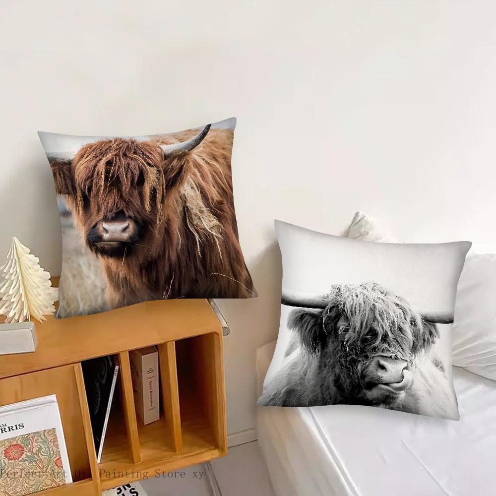 Highland Cattle Pillow Case Fashion Square Pillowcase Bedroom Sofa Room Ins Decoration Leisure Cushion Cover 40x40