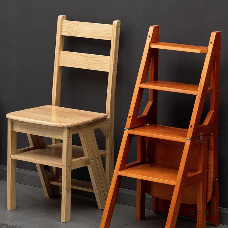 Solid Wood Folding Ladder Chair: Dual-Use Indoor Step Stool and Multifunctional Staircase.