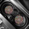 2pcs Car Cup Holder Vintage Mandala Flower Silent Anti-Slip Silicone Insert Coaster Mat Universal Interior Accessories