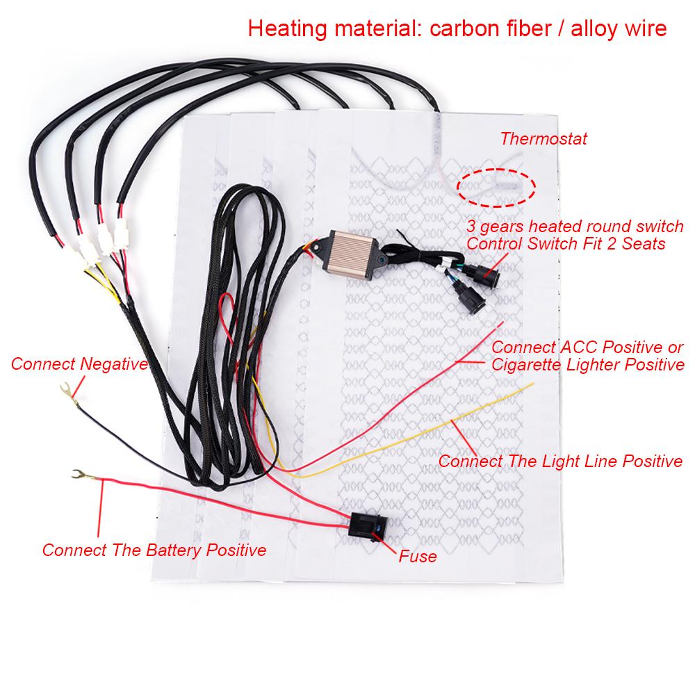 Built-in Car Seat Heater Fit 2 Seats 12V Carbon Fiber Seat Heating Pad Dual Dial 3 Level Round Control Winter Warmer Seat Cover