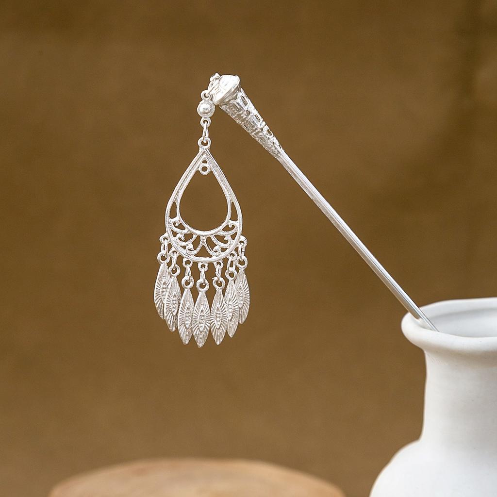 New Chinese-style Geometric Hollowed-out Fringed Hairpin, Water-drop-shaped Drooping Hairpin for Hanfu Updo Accessories, for Women