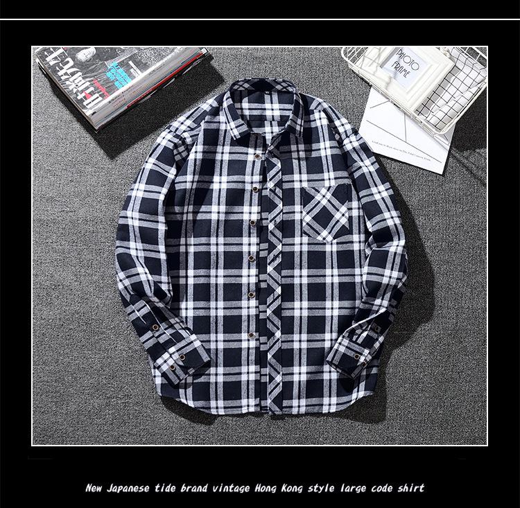 Büyük Beden Erkekler İçin Ekose Fırçalanmış Uzun Kollu Günlük Gömlek