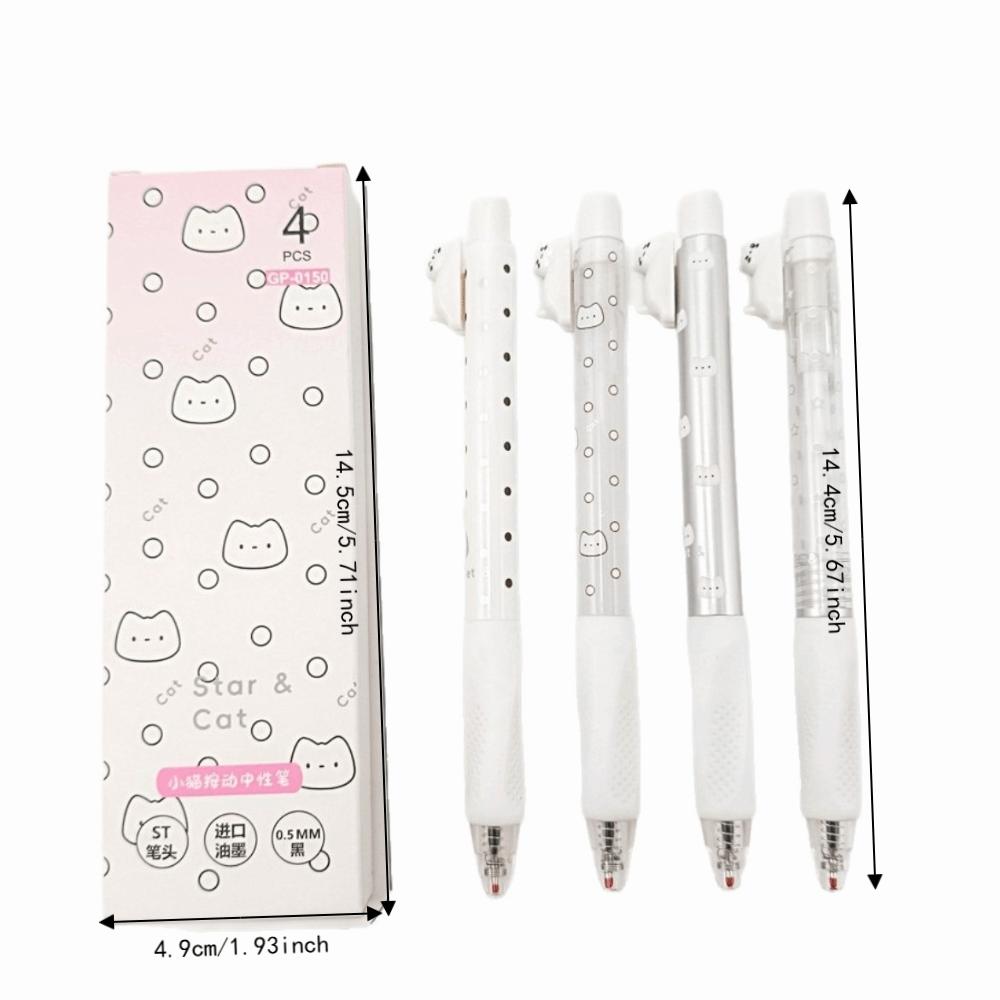 12 pcs/set 0.5mm Fine Tip Retractable Gel Pens Smooth Writing Black Kawaii Floating Cat Pens Quick Dry Ink Press-Type