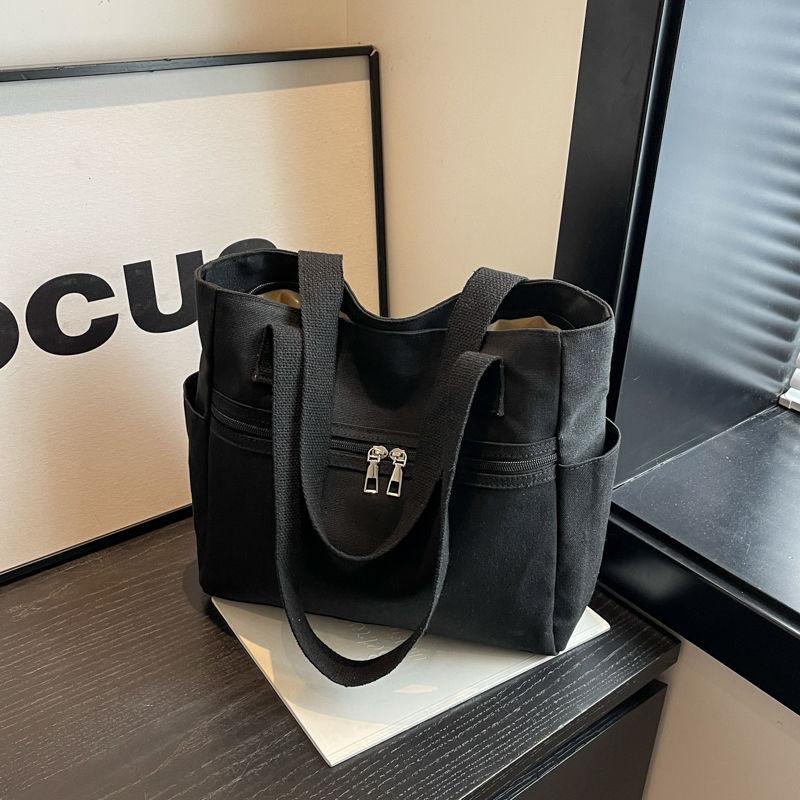 2025 Canvas Bag Large-capacity New Student Class Leisure Commuting Tote Bag Korean Version Simple Shoulder Handbag