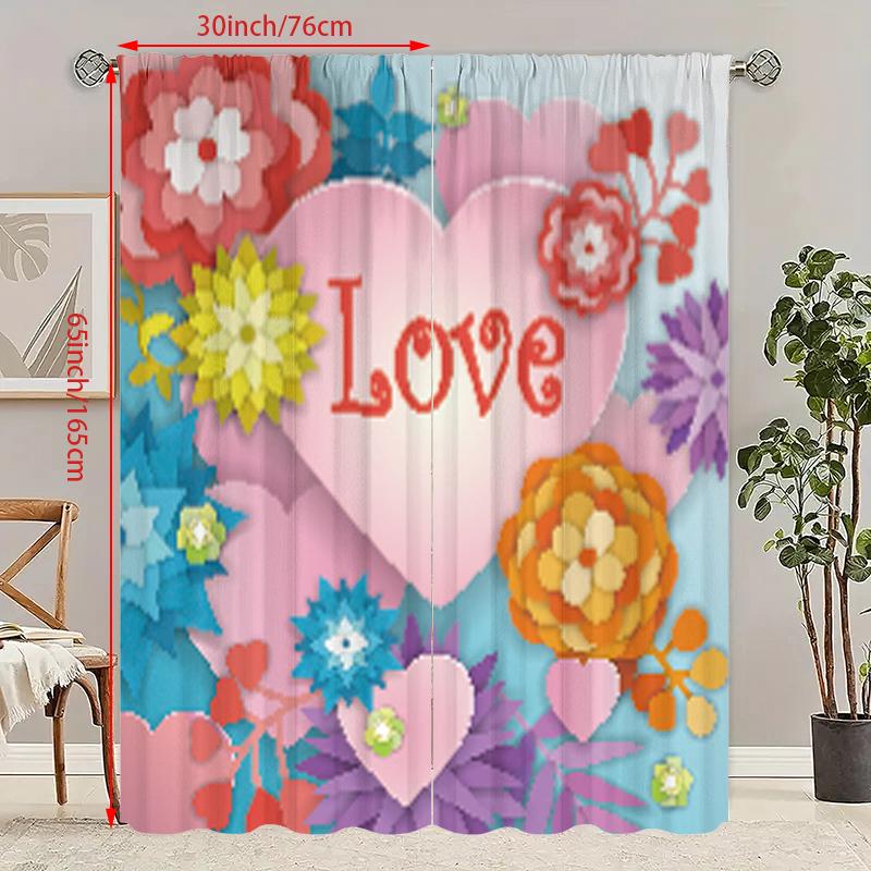 2PCS-LOVE- Printed Curtain - Polyester Material - Suitable for Bedrooms, Living Rooms, Study Rooms, Private Spaces