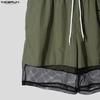 INCERUN Men Drawstring Elastic Waist Pockets Hollow Patchwork Casual Cargo Shorts Pants