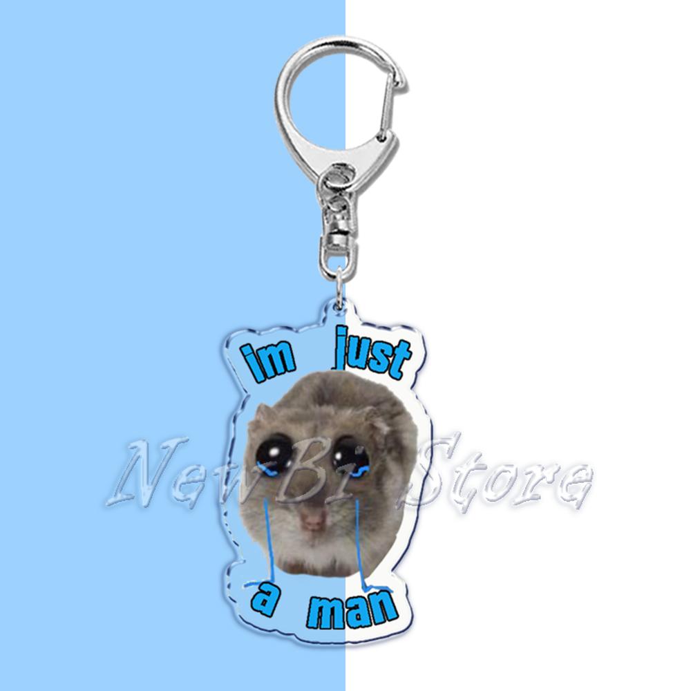 Fun Meme Im Just A Girl Sad Hamster Key Chain Keychains Ring for Accessories Bag Funny Pendant Keyring Jewelry Fans Gifts