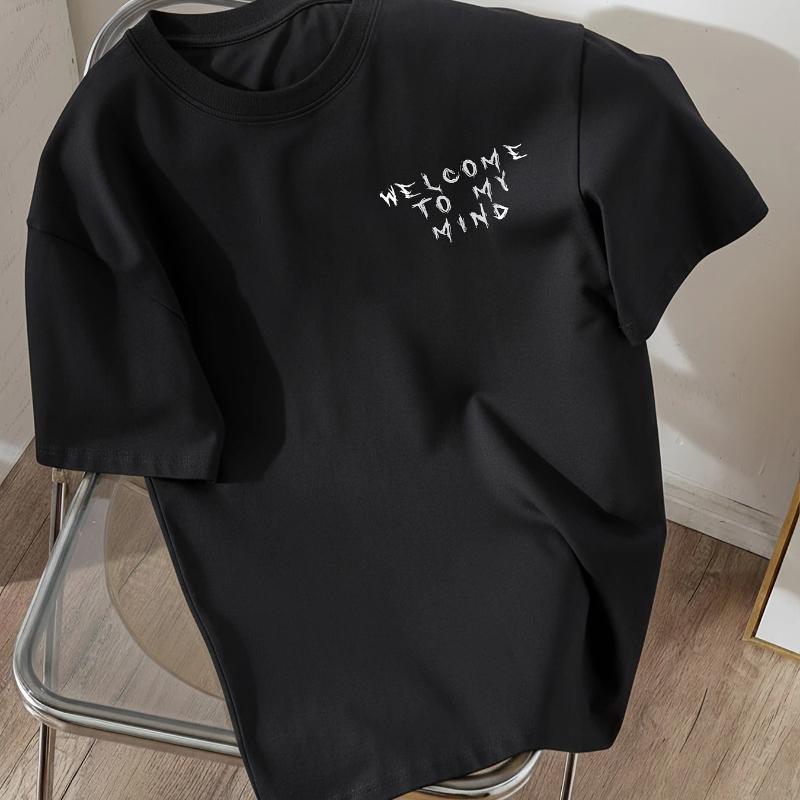 Cool Skull "WELCOME To MY MIND" Letter Print, Women's Round Neck Short Sleeve T-Shirt, Women's Athletic T-Shirt, Suitable for Daily Wear