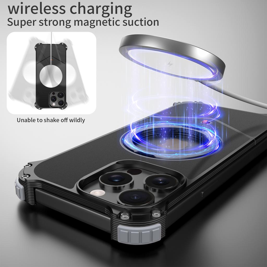 For iPhone 14 Pro Max Case PC+Metal Boardless Phone Back Cover with Kickstand