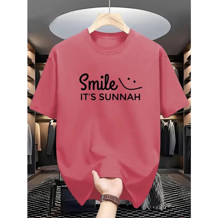 Smile Letter Print Men's T-Shirt - Breathable, Soft Polyester Casual Summer Tee for Outdoor & Everyday Fashion