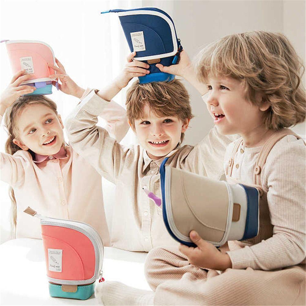 

Portable Retractable Pencil Bag Vertical Student Pen Holder Desk Supplies Holders рожевий