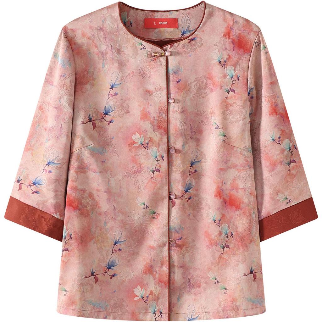 Imitation Silk Shirt for Elderly Women - Chinese National Style