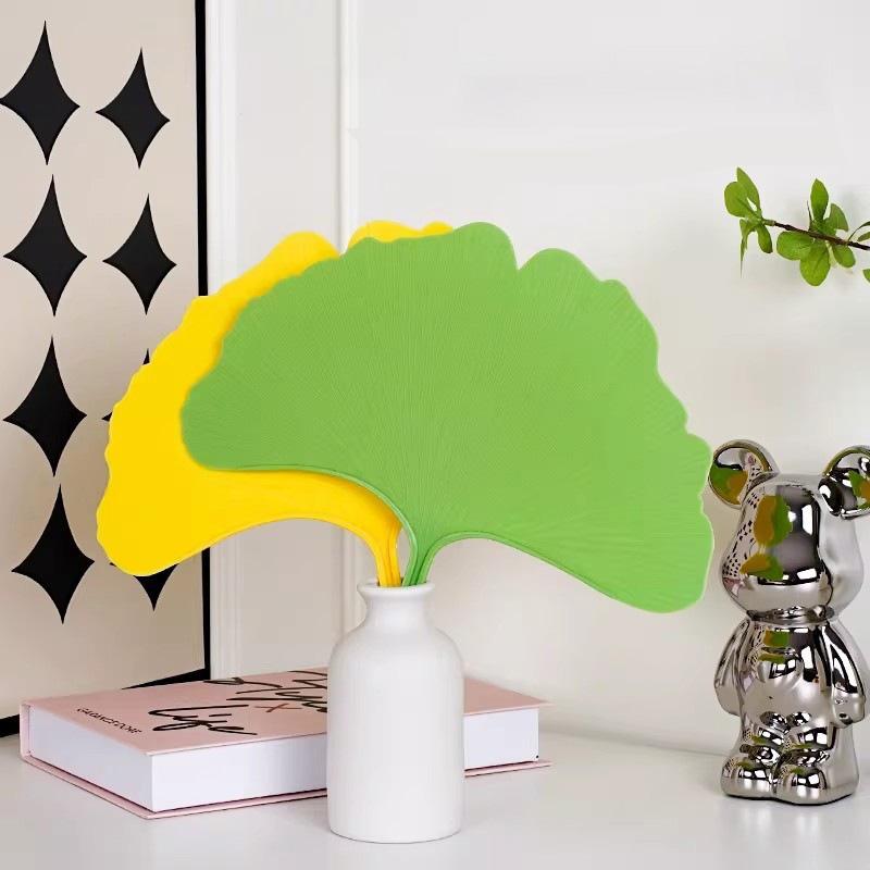 Ginkgo Leaf Shape Hand Fan, Minimalist Solid Color Portable Hand Fan for Summer Camping Travel Use