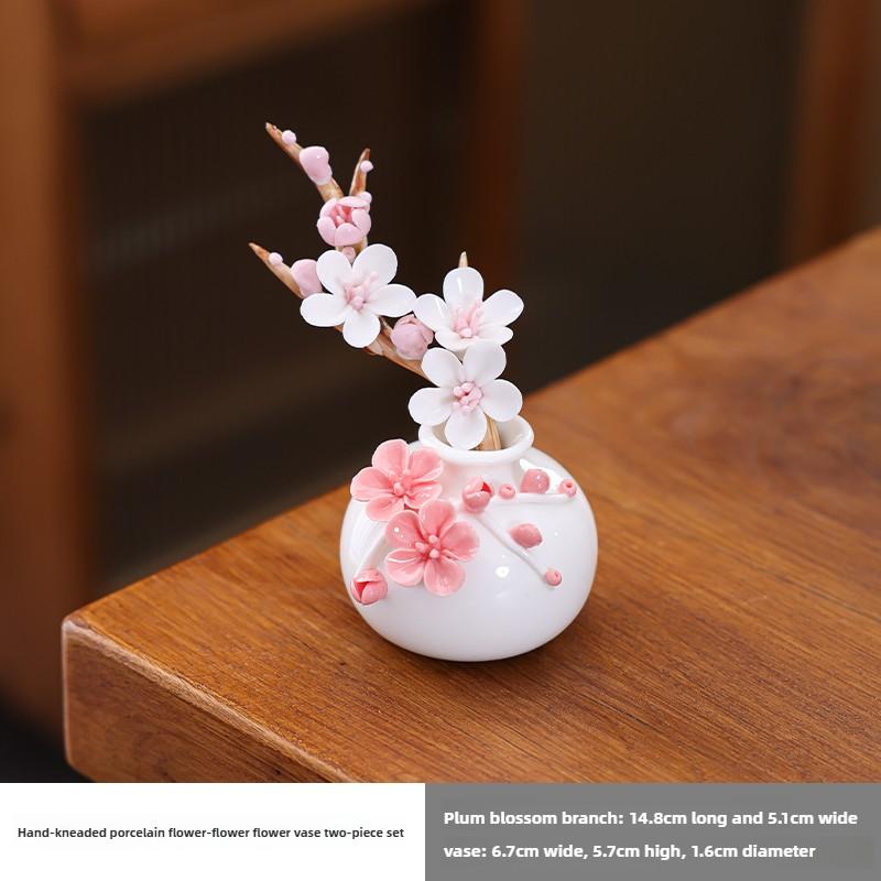 Ceramic Hand-molded Plum Blossom Vase Jadeite Porcelain Warm Transparent Decorative Fresh and Delicate Flower Vase Decorative