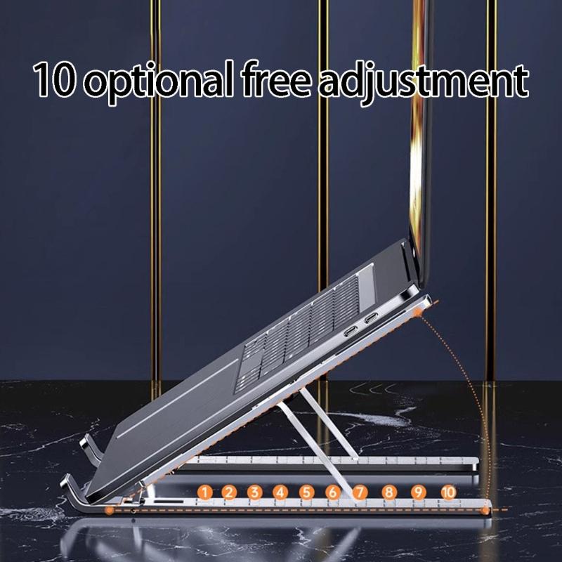 Collapsible Notebook Computer Stand Featuring 10 Height Setting And NonSlip Silicone Pad