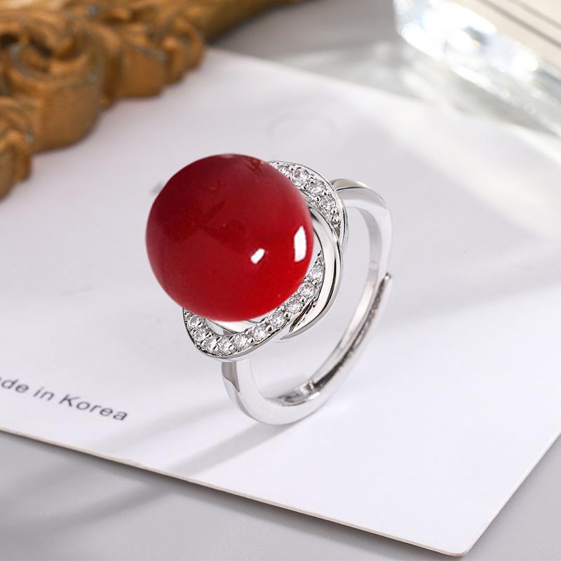 

Открытое регулируемое кольцо с 14-миллиметровым золотым, белым, шампанским и фиолетовым жемчугом из ракушек и цирконами для женщин Adjustable Open