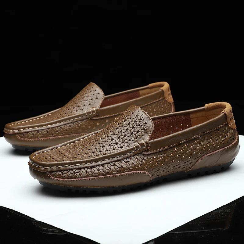 2026 Black Men Shoes Casual Genuine Leather Mens Loafers Moccasins Luxury Brand Italian Breathable Slip On Boat Shoes Zapatos