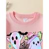 European Sizes Girls' Long-Sleeve Crewneck Sweatshirt "Cute for Halloween Ghosts" Printed Top, Casual for Celebrations & Everyday Wear