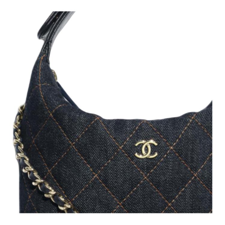 Chanel 26p Gold Label Doppel-C-Logo Gesteppte Jeans und Goldmetall Einzel-Schulter-Handtasche für Damen Dunkelblau und Orange