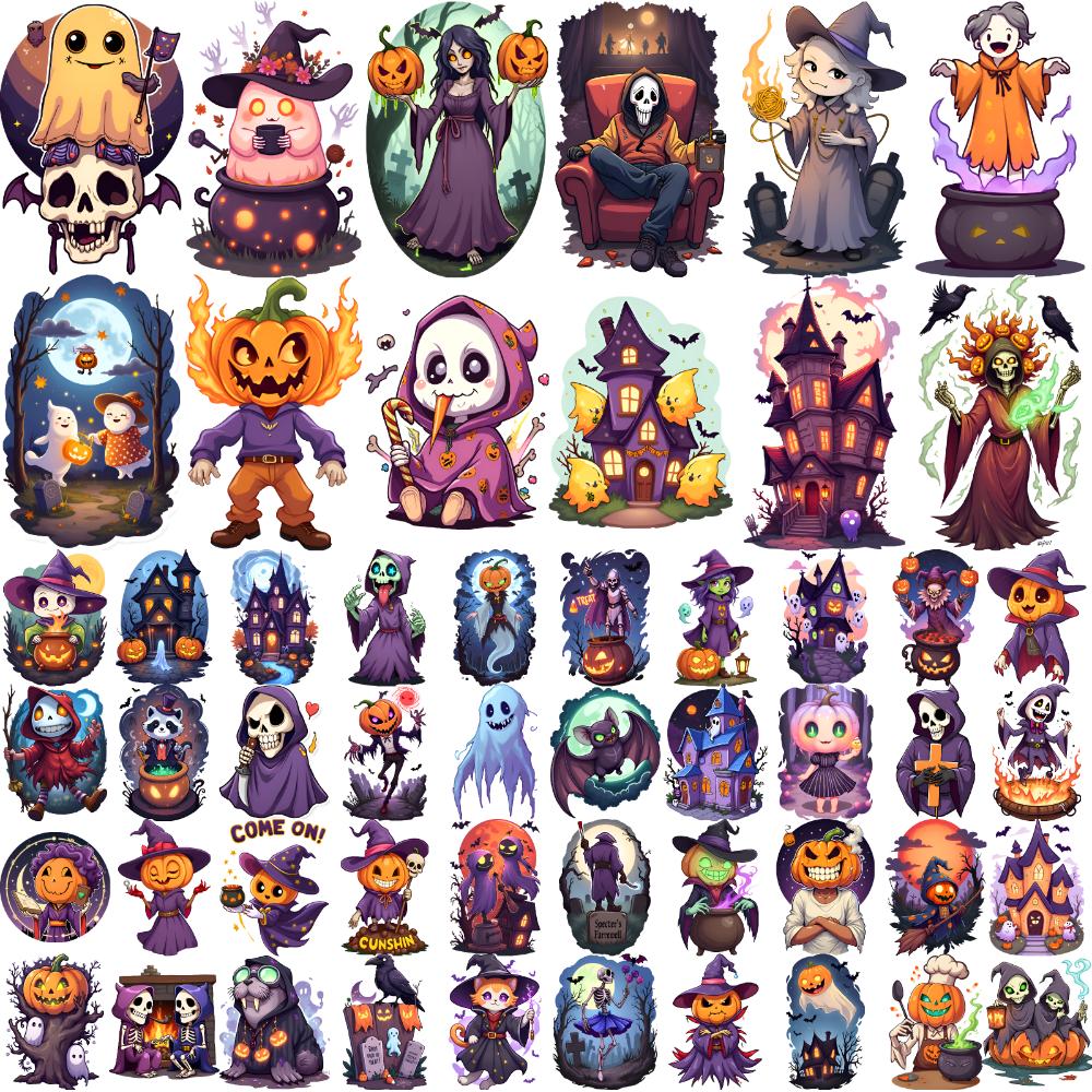 63pcs Temporary Tattoo Pumpkin Heads Temporary Tattoo Stickers Witch Figures Ghost Figures Comic Halloween Characters For Men