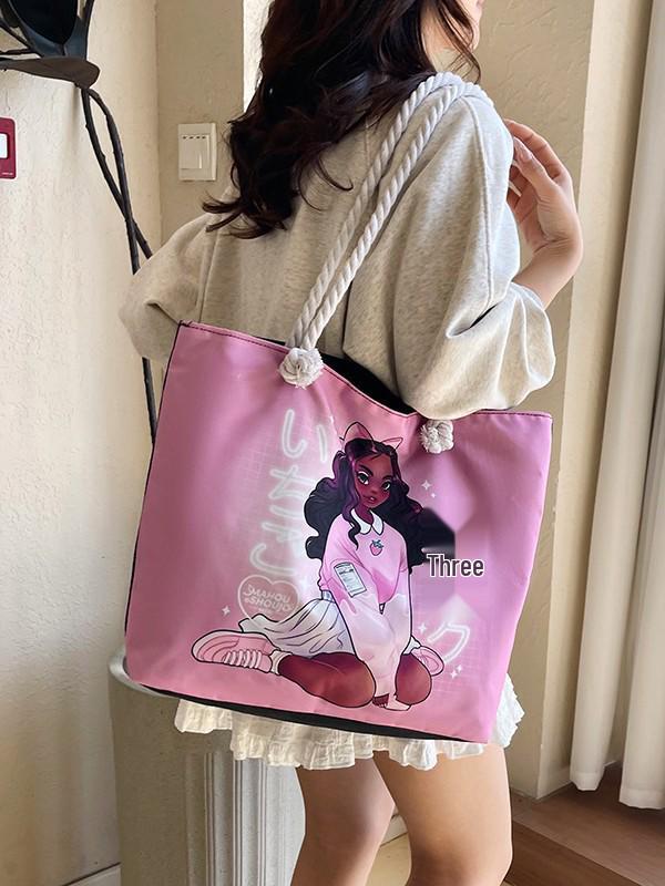 2025 Damska Duża Torba Płócienna: Stylowy nadruk, torba plażowa i na zakupy