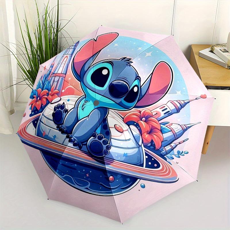 

Stitch,Space Adventure Automatic Opening and Closing Umbrella - 8 Ribs Windproof Portable Folding Umbrella with Plastic Handle, Suitable for